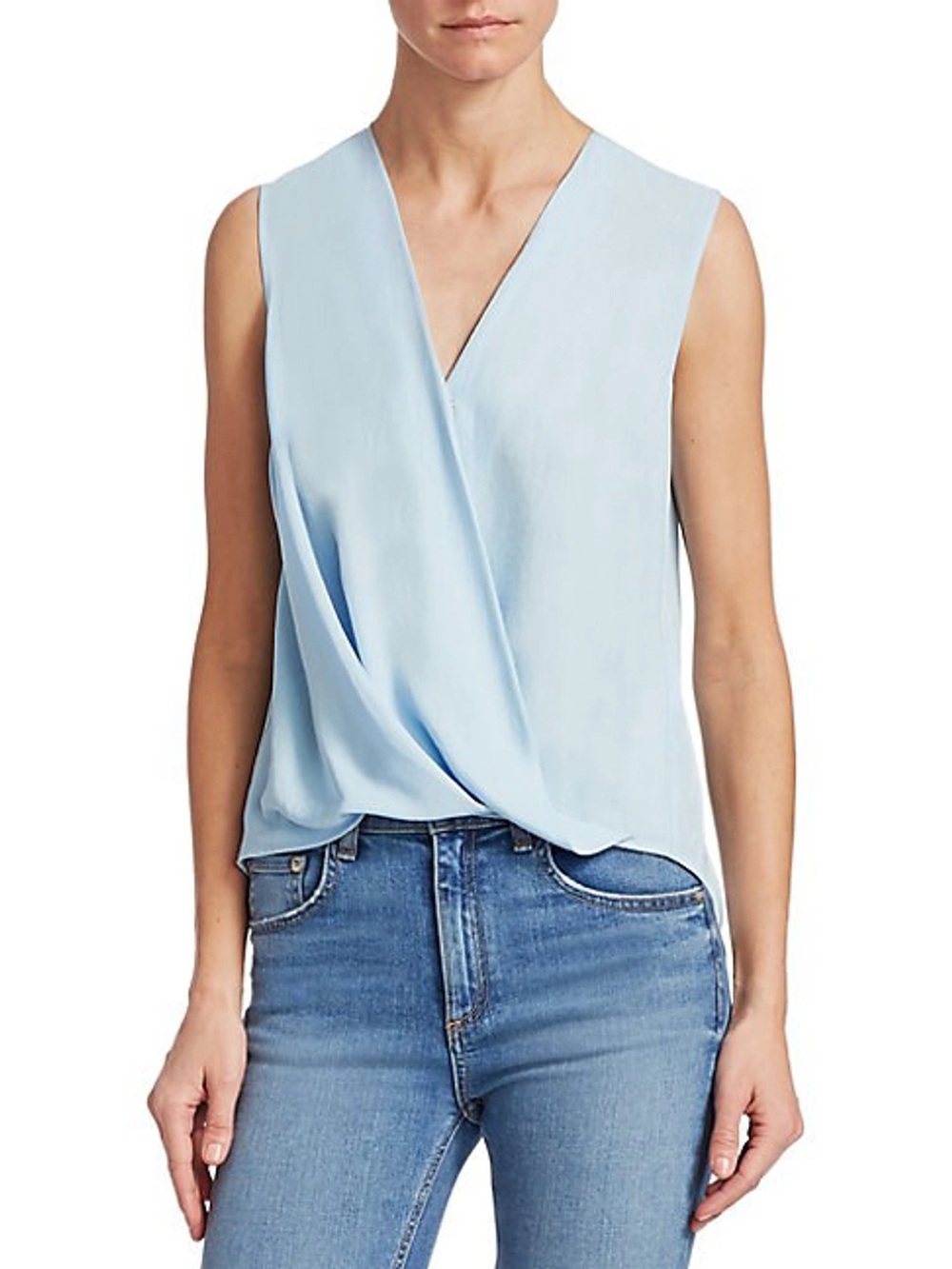 Rag & Bone Victor Sleeveless VNeck Wrap 100% Silk Blouse Top